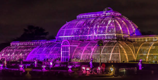 王立キュー ガーデン、ロンドンでレーザーの予測 - formal garden ornamental garden lighting equipment night ストックフォトと画像