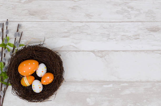 istock Happy easter decoration background, eggs in the nest 931776402
