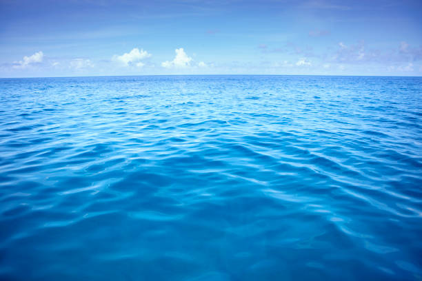 deep blue sea water with white cloud over sky