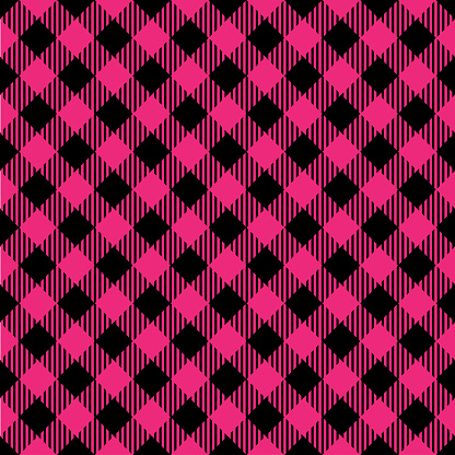 Pink and black lumberjack seamless diagonal pattern.