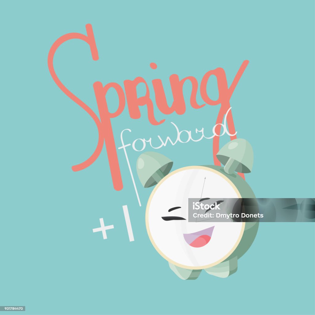 Spring Forward Daylight Vector Illustration Alarm Clock Cute Mascot And ...