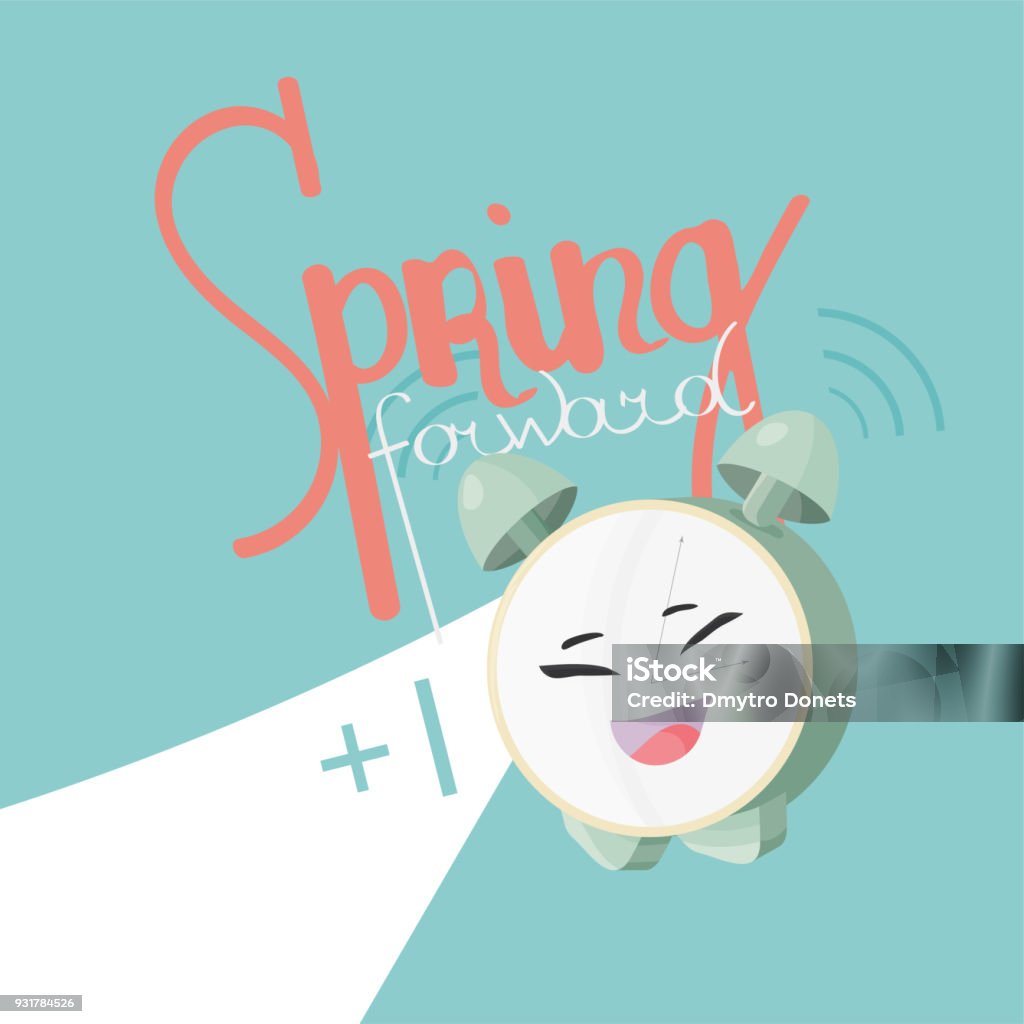 Spring Forward Daylight Vector Illustration Alarm Clock Cute Mascot And ...