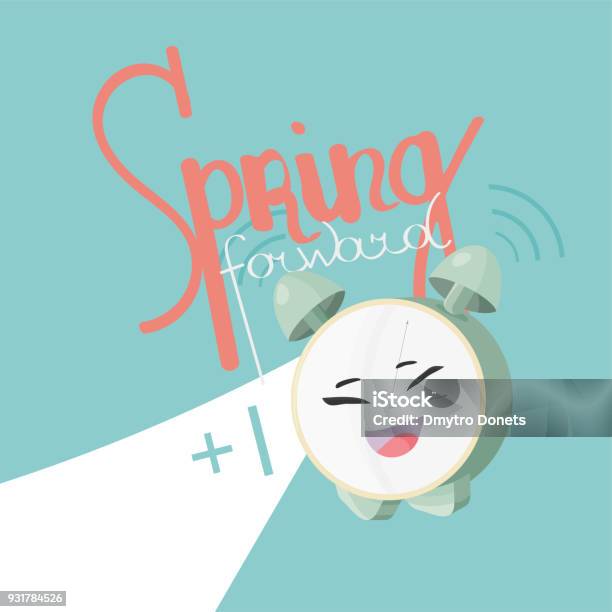 Spring Forward Daylight Vector Illustration Alarm Clock Cute Mascot And ...