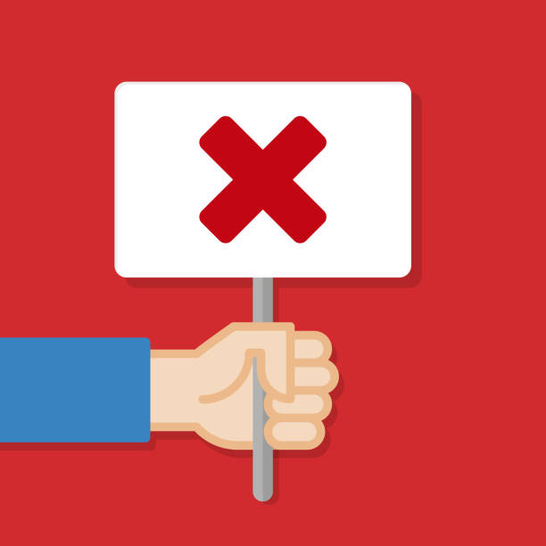 istock Hand holding white board. Banner with minimal icon. Cross mark. Concept of protest. Vector illustration, flat style. 931786168