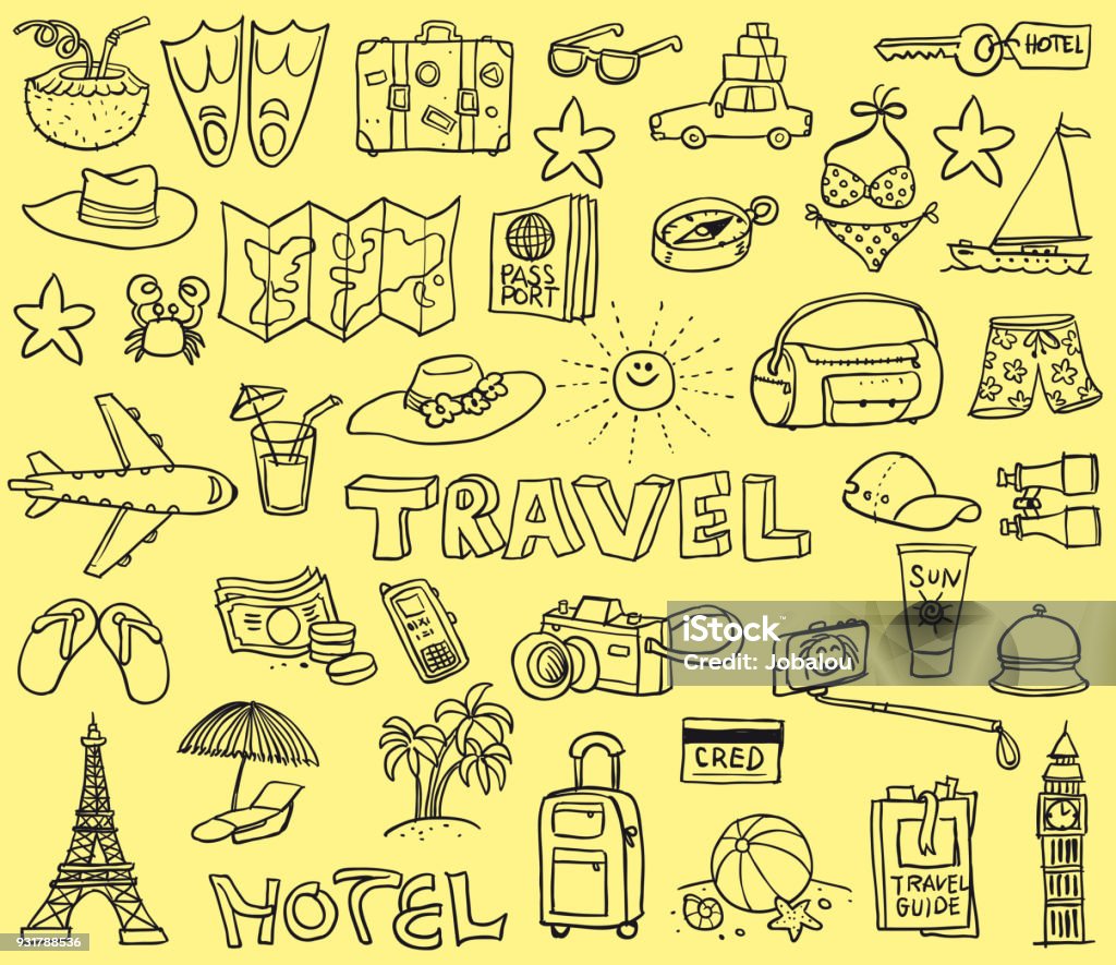 Travel Funny Doodles Vector illustration of a funny doodles with the theme of traveling and vacations Travel stock vector