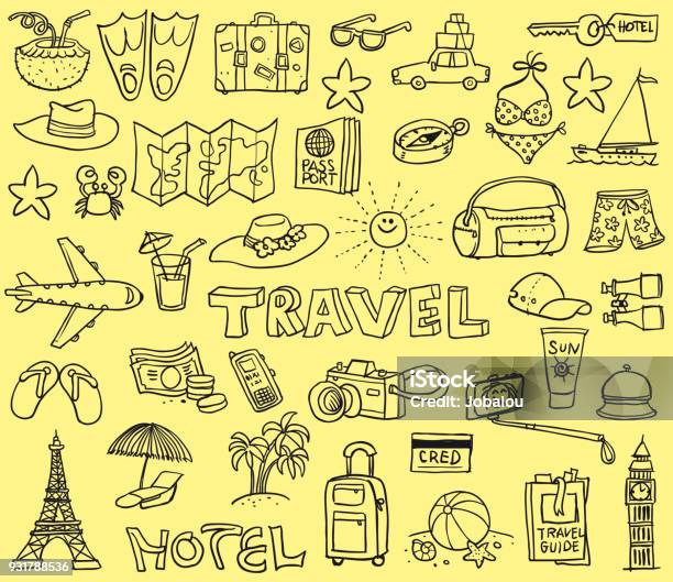 Travel Funny Doodles Stock Illustration - Download Image Now - Travel, Drawing - Activity, Doodle