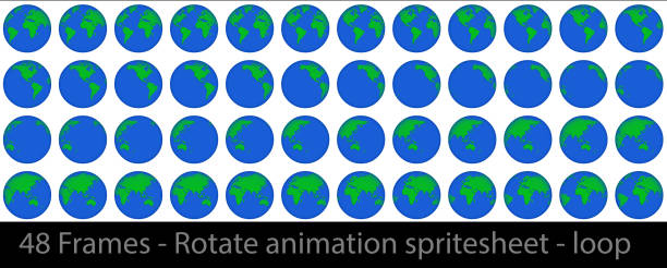 ilustrações, clipart, desenhos animados e ícones de animação de laço de folha de sprite globo rotatório de animação - looping animation