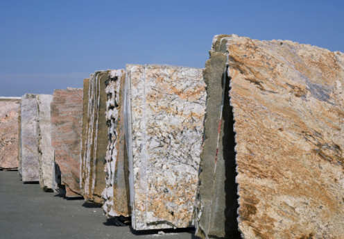 Rubble stone in a pile . Crushed rubble stones for civil construction