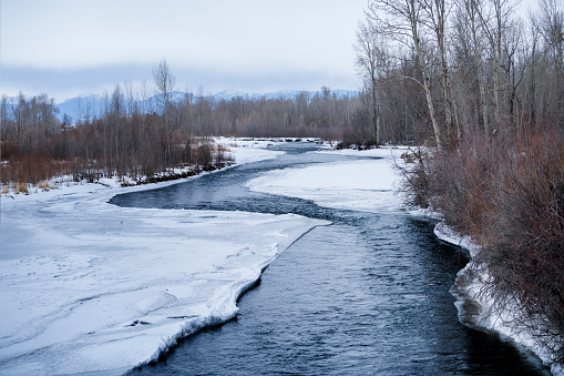 Site of popular fly fishing in the famous Gallatin River, Bozeman, Montana, USA