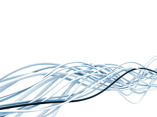 fibra óptica, cables de azul y blanco - cable de acero fotografías e imágenes de stock