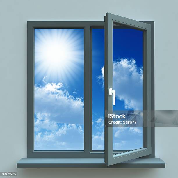 Open Window Stock Photo - Download Image Now - Architecture, Blank, Blue