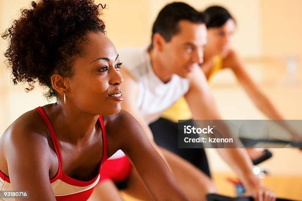 Bicycle Exercising In Gym Stock Photo - Download Image Now - Exercising, Gym, Health Club