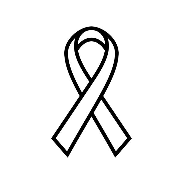 illustrazioni stock, clip art, cartoni animati e icone di tendenza di icona del nastro di sensibilizzazione sul cancro al seno. simbolo dell'assistenza sanitaria femminile. semplice illustrazione vettoriale contorno spesso nero - aids awareness ribbon ribbon bow cut out