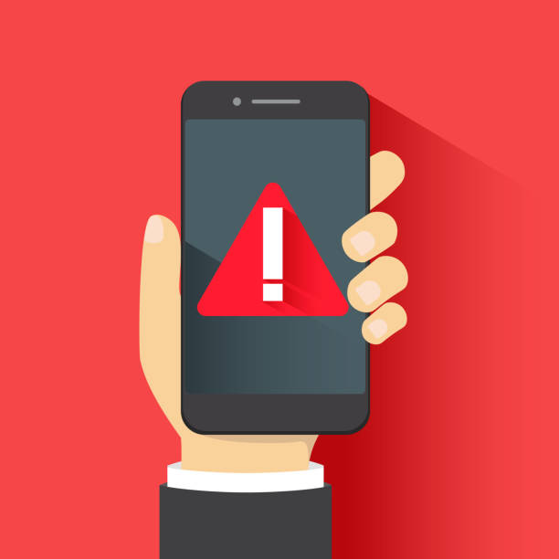 Concept of malware notification or error in mobile phone. Red alert warning of spam data, insecure connection, scam, virus. vector art illustration
