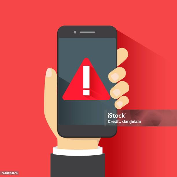 Concept Of Malware Notification Or Error In Mobile Phone Red Alert Warning Of Spam Data Insecure Connection Scam Virus Stock Illustration - Download Image Now