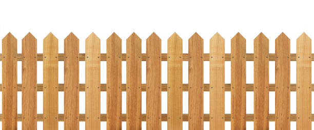 istock Brown wooden fence isolated on white background 931815586