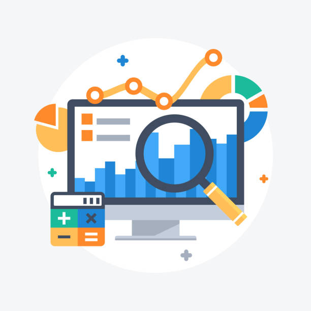 Statistics and data analysis Flat design modern vector illustration concept of website analytics search information. search engine stock illustrations