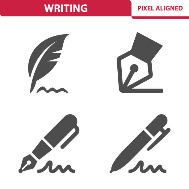 ilustraciones, imágenes clip art, dibujos animados e iconos de stock de iconos de escribir - instrumento de escribir con tinta