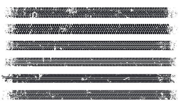 Grunge car tracks marks Vector shapes of grunge car tire tracks track imprint stock illustrations