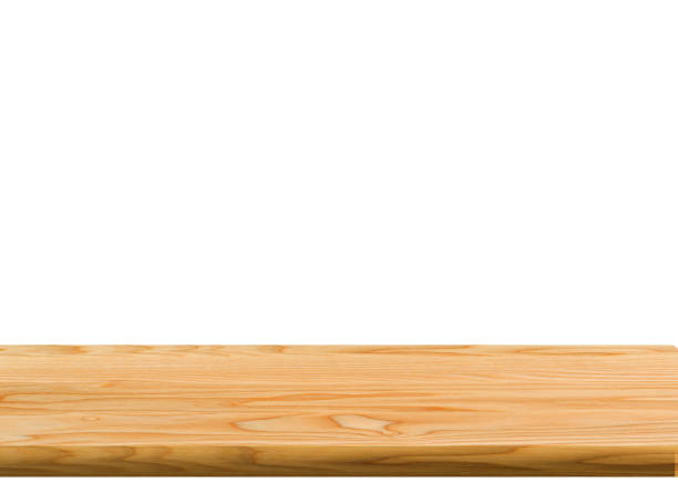 istock Wooden light table isolated on white background. For your product placement or mounting with a focus on the table top in the foreground. 931820406