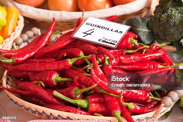 Red Chillies Stock Photo - Download Image Now - French Basque Country, Pepper - Vegetable, Basket