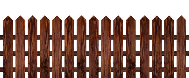 istock Brown wooden fence isolated on white background 931823598
