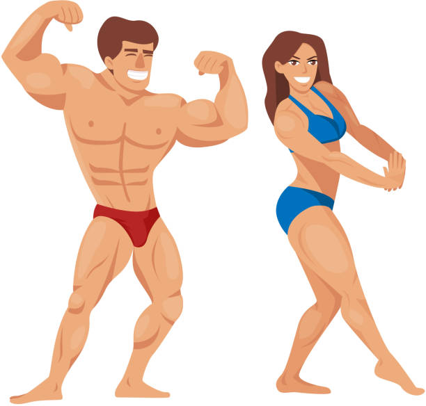 illustrazioni stock, clip art, cartoni animati e icone di tendenza di bodybuilders personaggi muscoloso uomo barbuto illustrazione set modelli di fitness in posa bodybuilding illustrazione vettoriale - stud
