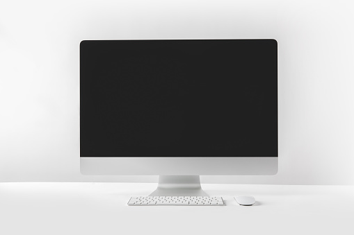 A Computer Without Screen Modern Desktop Computer With Blank Screen On White Stock Photo ...