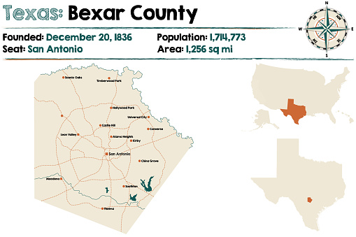 Bexar Map Map Of Bexar County In Texas Stock Illustration - Download Image Now ...