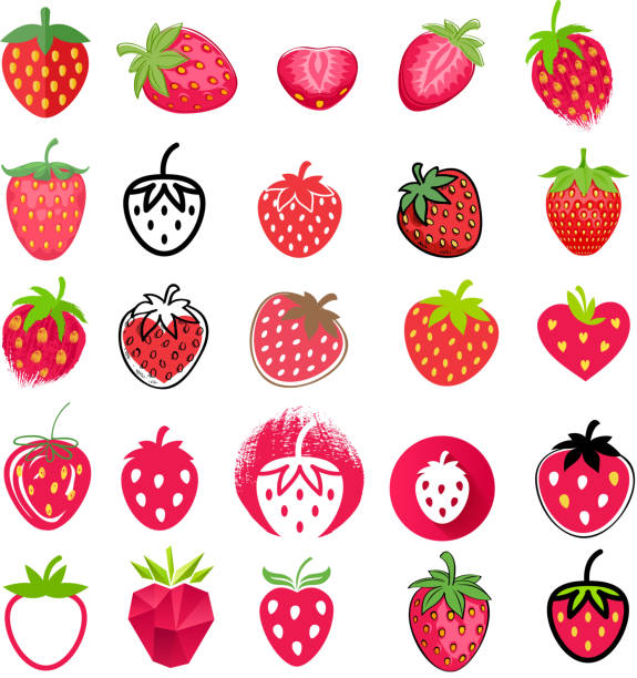 клубника иконки большой набор. различные стили - strawberry stock illustrations