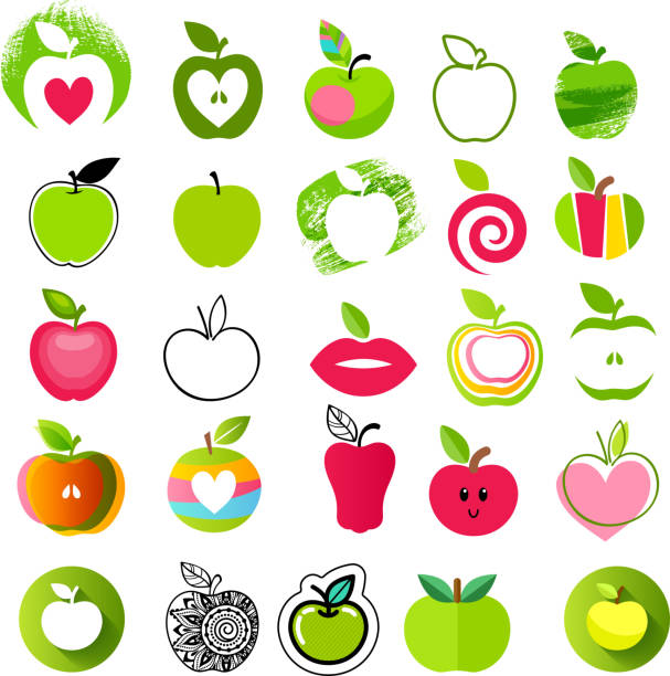 애플 아이콘 큰 집합입니다. 다른 스타일 - symbol human lips healthy lifestyle apple stock illustrations