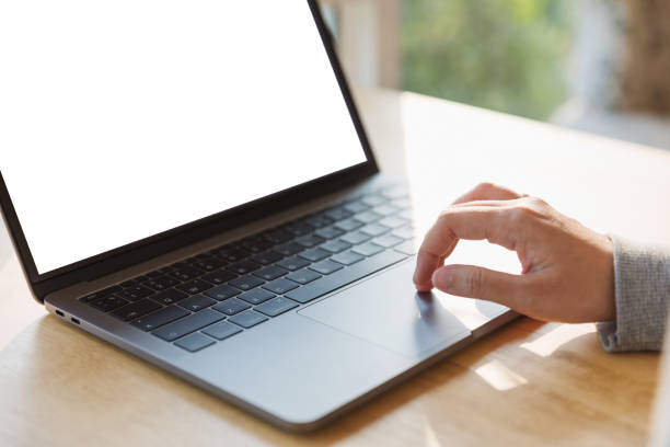 istock Women using laptop with blank screen at table in the office. 931834456
