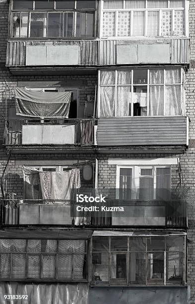 Poor House Stock Photo - Download Image Now - Balcony, Black And White, Block Shape