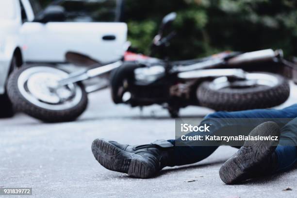 Victim Of Motorbike Accident Stock Photo - Download Image Now - Crash, Motorcycle, Car Accident
