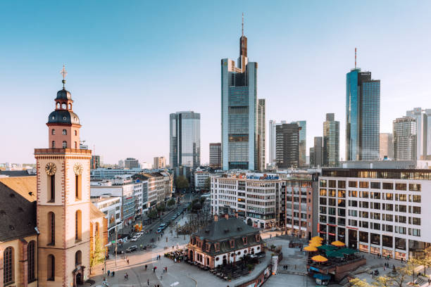 Frankfurt Skyline with St. Catherines Church, Hauptwache and financial district Frankfurt Skyline with St. Catherines Church, Hauptwache and financial district frankfurt stock pictures, royalty-free photos & images