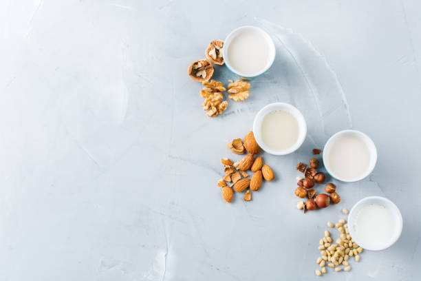 istock Assortment of organic vegan non diary milk from nuts 931843626