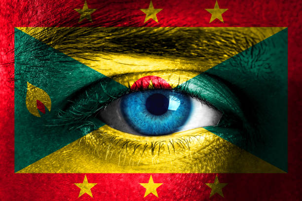 istock Human face painted with flag of Grenada 931844416