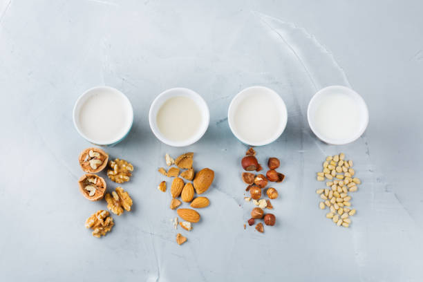 istock Assortment of organic vegan non diary milk from nuts 931844476