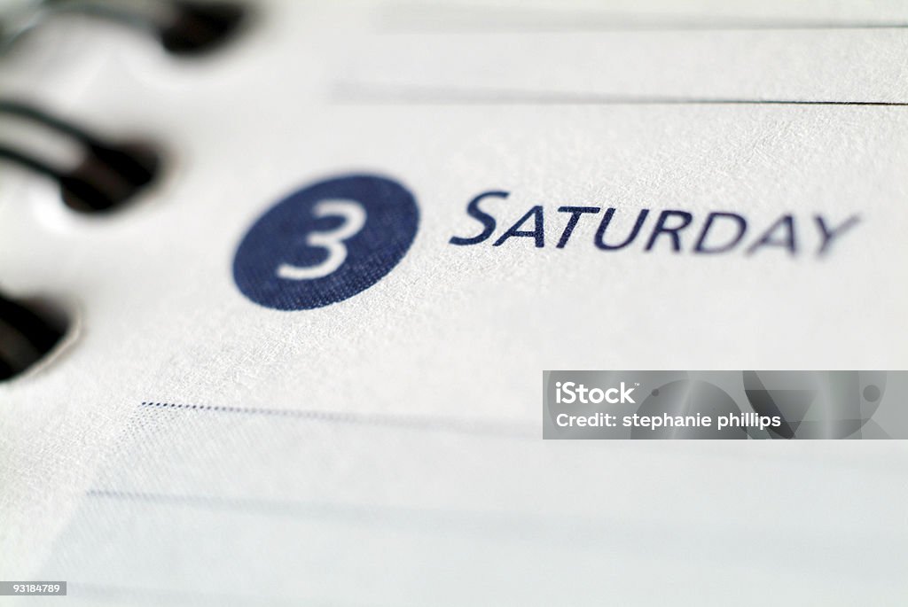 Detalle de calendario se centró en los sábados - Foto de stock de Actividad de fin de semana libre de derechos