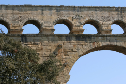 Roman aqueduct Pont du Gard, Unesco World Heritage site. Located near Nimes, Languedoc, France, Europe.