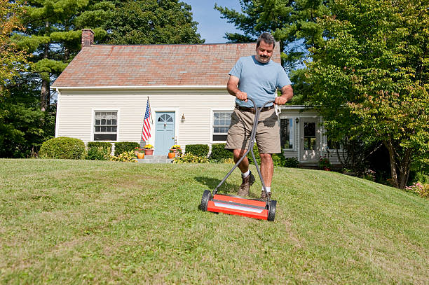 man mowing the lawn - 4727 стоковые фото и изображения