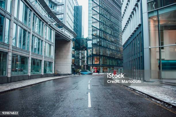 Street At Futuristic Office Buildings Area Stock Photo - Download Image Now - Street, Tall - High, UK