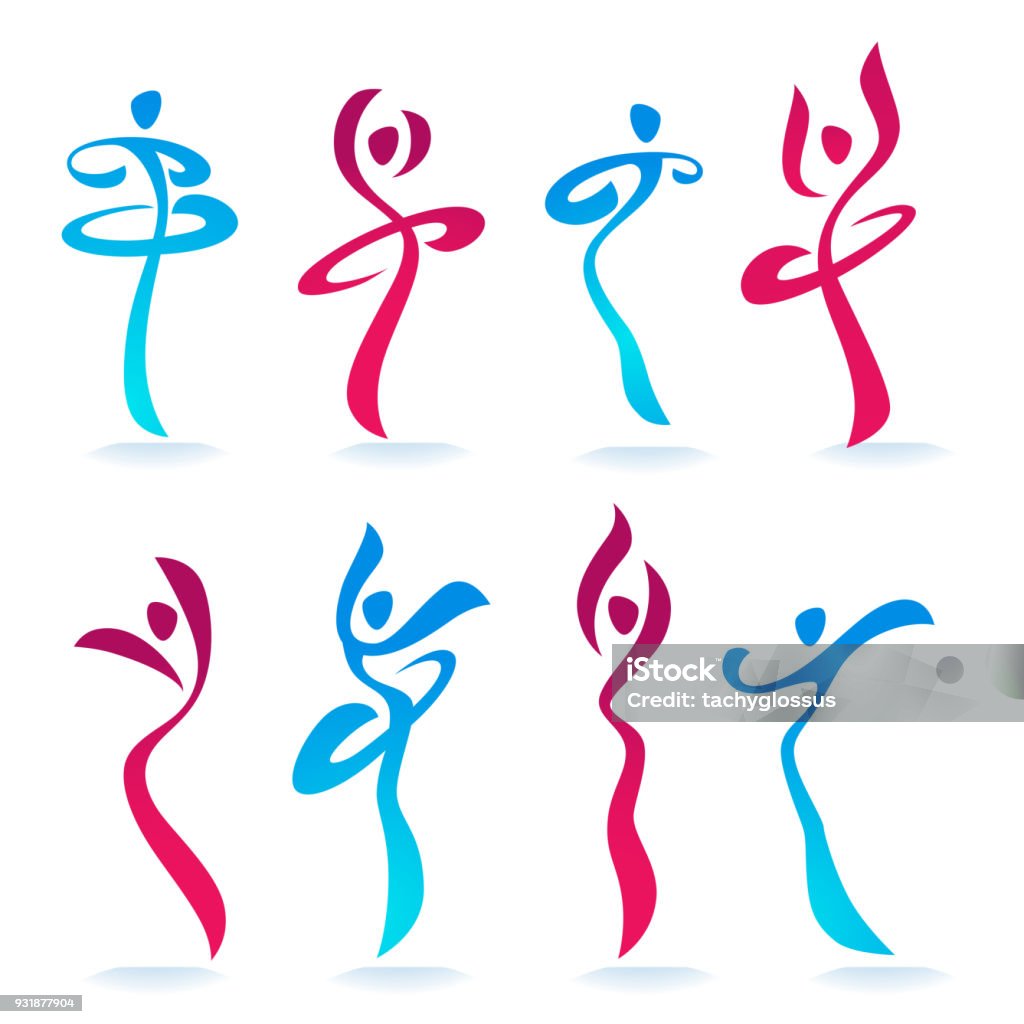 Siluetas de mujeres bailando gente abstractas para tu logo, etiquetas, emblemas - arte vectorial de Bailar libre de derechos