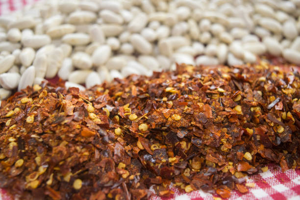 crushed hot chili peppers of Calabria with white beans or cannellini