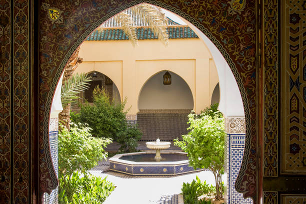 istock patio with fountain in modern Arab palace 931893908