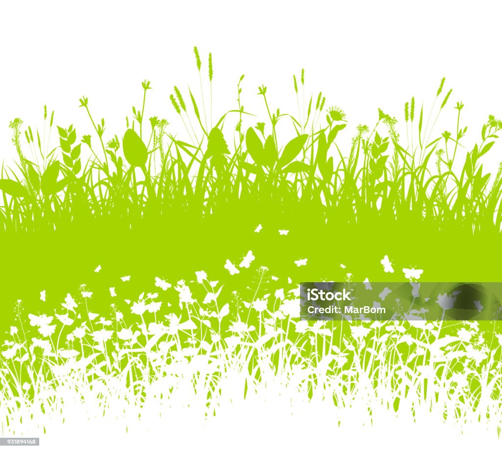 Nature background with grass and white silhouette vector Backgrounds stock vector