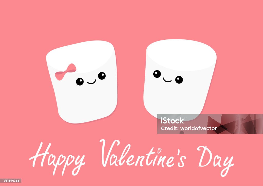 Marshmallows With Eyes And Smiles Funny Face Happy Valentines Day Cute  Cartoon Character Love Sign Symbol Minimal Flat Lay Design Marshmallow  Couple Set Sweet Food Pink Background Stock Illustration - Download Image