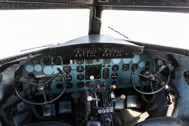 istock Interior of old cockpit and airplane control panel is defective 931895432
