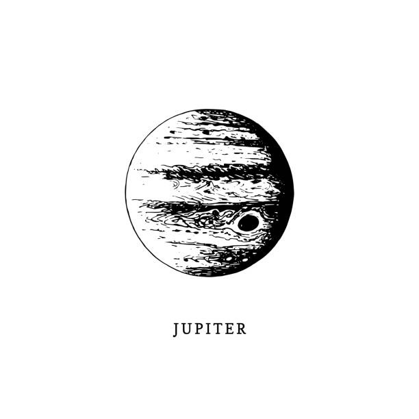 ilustraciones, imágenes clip art, dibujos animados e iconos de stock de imagen de planeta júpiter sobre fondo blanco. ilustración de vector dibujado a mano - jupiter