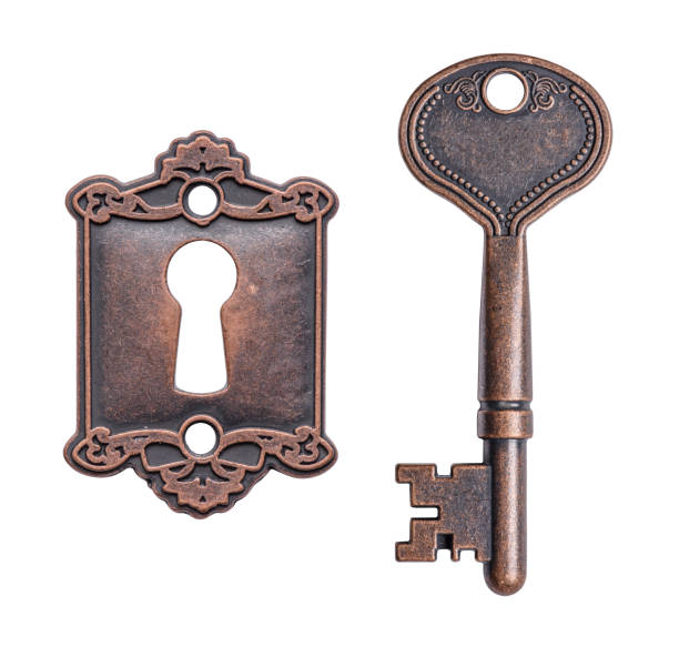 istock Old key and keyhole isolated on white background 931905598